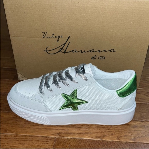 Vintage Havana Lexa Fashion Sneakers White & Gray Women’s Size 8 Green Star READ - Picture 2 of 8